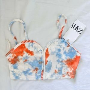 NWT Zara Ribbed Orange and Blue Tie Dye Crop Top Size Small